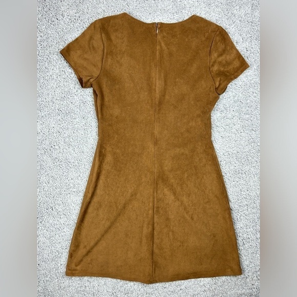Express Dress Womens 2 Lace Up Neck Faux Suede Camel Mini Western Country Party - Picture 8 of 8